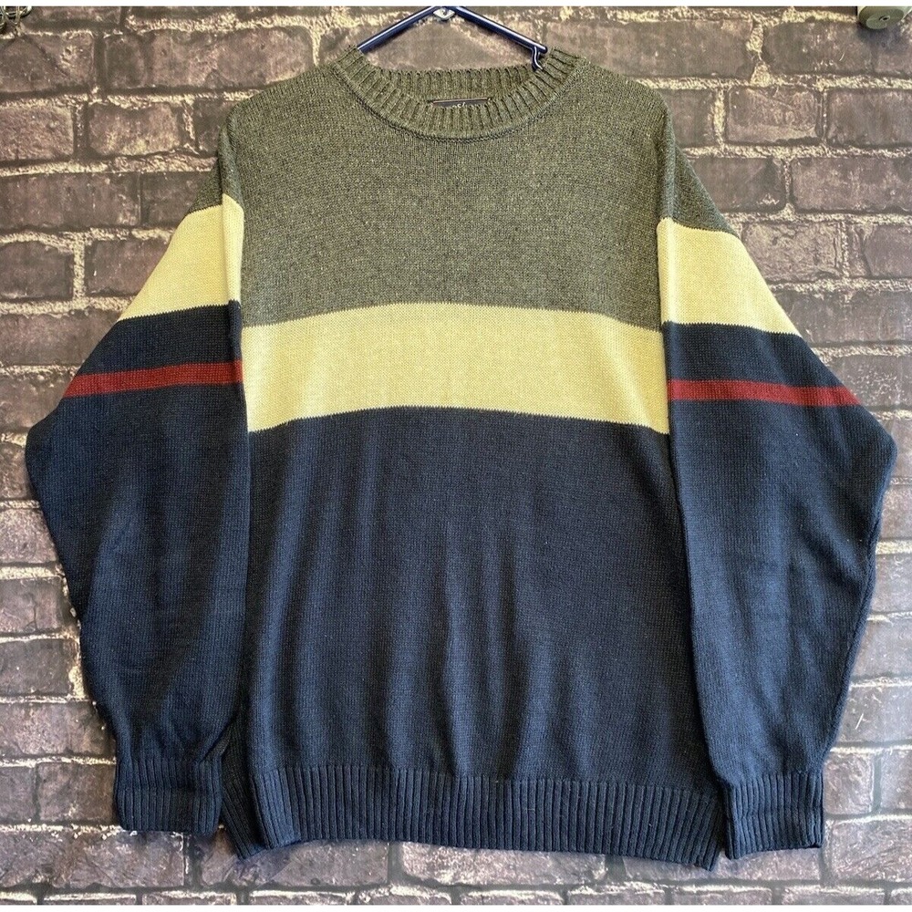 VTG Woods‎ & Gray Sweater Mens XL Blue Gray Striped Pullover Heritage Classic